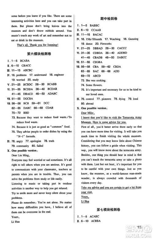 湖南教育出版社2024年秋一本同步训练九年级英语上册外研版答案