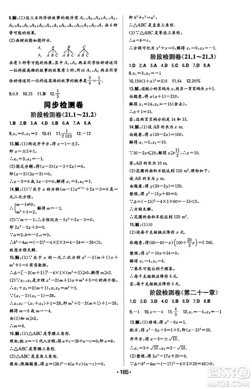 湖南教育出版社2024年秋一本同步训练九年级数学上册人教版辽宁专版答案