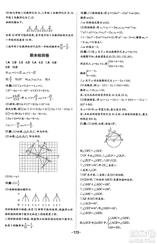 湖南教育出版社2024年秋一本同步训练九年级数学上册人教版辽宁专版答案