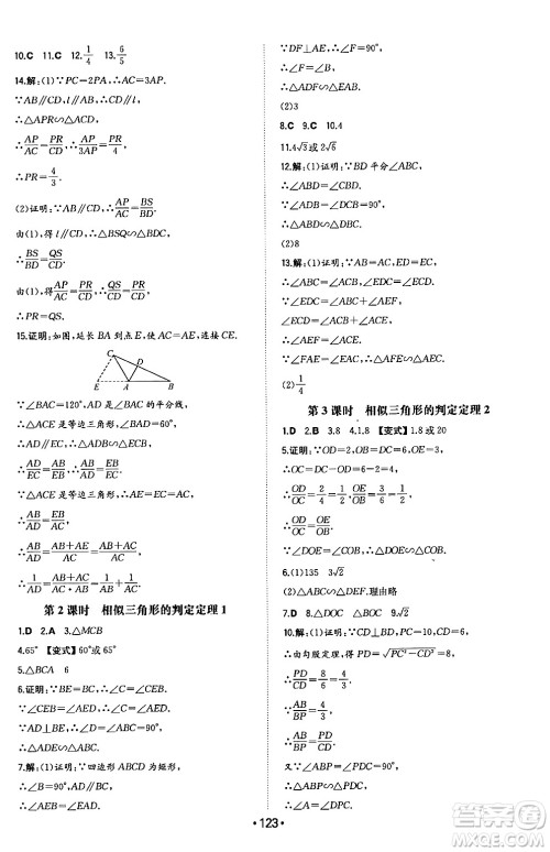 湖南教育出版社2024年秋一本同步训练九年级数学上册沪科版安徽专版答案 湖南教育出版社2024年秋一本同步训练九年级数学上册沪科版安徽专版答案