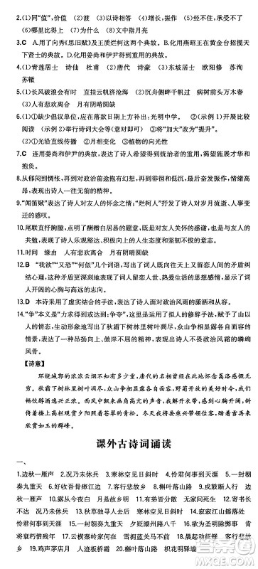 湖南教育出版社2024年秋一本同步训练九年级语文上册人教版答案