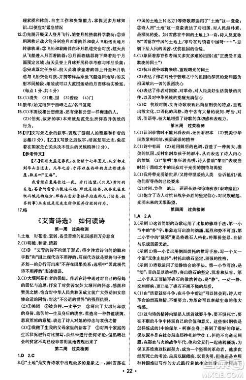 湖南教育出版社2024年秋一本同步训练九年级语文上册人教版安徽专版答案