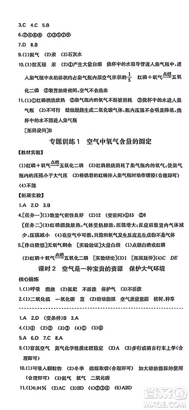 湖南教育出版社2024年秋一本同步训练九年级化学上册人教版答案