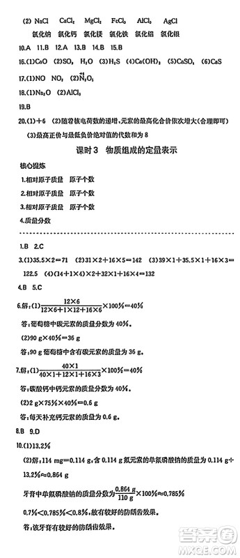 湖南教育出版社2024年秋一本同步训练九年级化学上册人教版答案