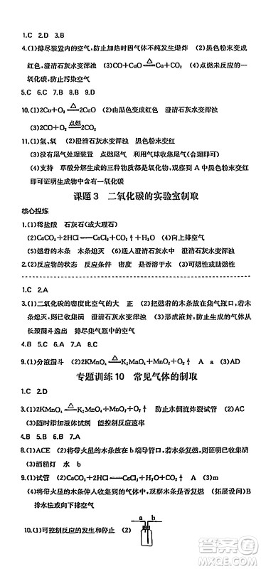 湖南教育出版社2024年秋一本同步训练九年级化学上册人教版答案