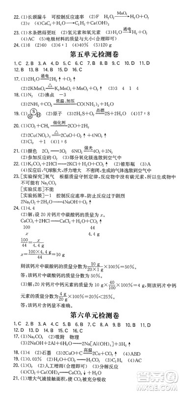 湖南教育出版社2024年秋一本同步训练九年级化学上册人教版重庆专版答案