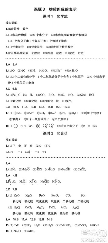 湖南教育出版社2024年秋一本同步训练九年级化学上册人教版辽宁专版答案 湖南教育出版社2024年秋一本同步训练九年级化学上册人教版辽宁专版答案
