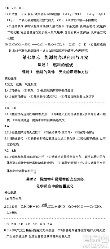 湖南教育出版社2024年秋一本同步训练九年级化学上册人教版辽宁专版答案