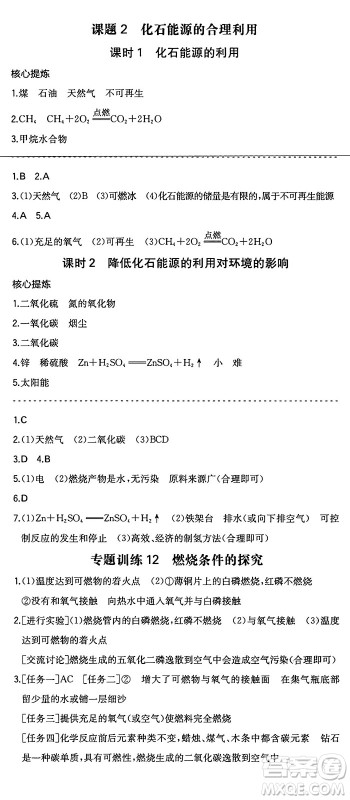 湖南教育出版社2024年秋一本同步训练九年级化学上册人教版辽宁专版答案 湖南教育出版社2024年秋一本同步训练九年级化学上册人教版辽宁专版答案