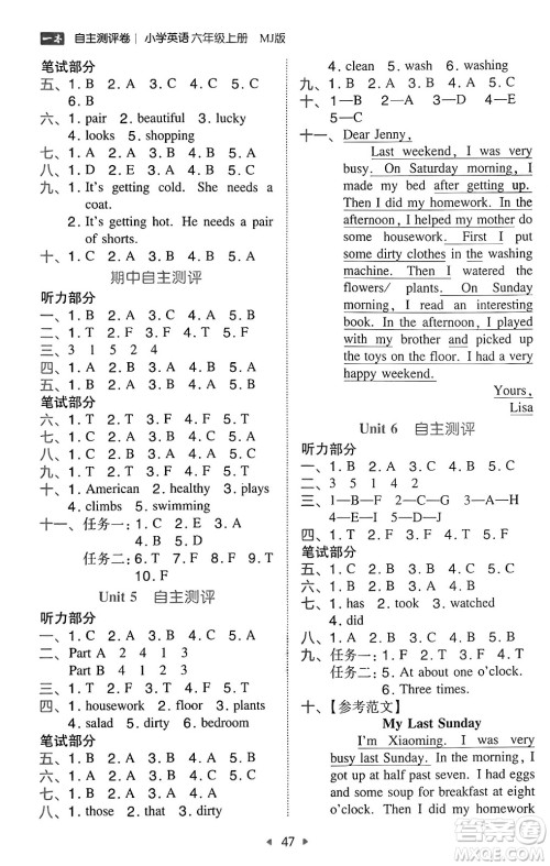 湖南教育出版社2024年秋一本同步训练六年级英语上册闽教版福建专版答案