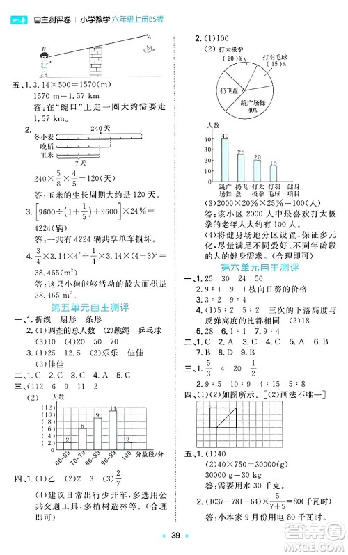 湖南教育出版社2024年秋一本同步训练六年级数学上册北师大版答案