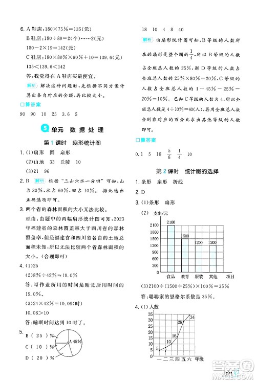 湖南教育出版社2024年秋一本同步训练六年级数学上册北师大版答案