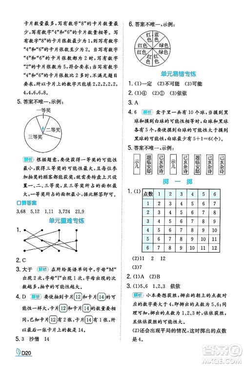 湖南教育出版社2024年秋一本同步训练五年级数学上册人教版福建专版答案