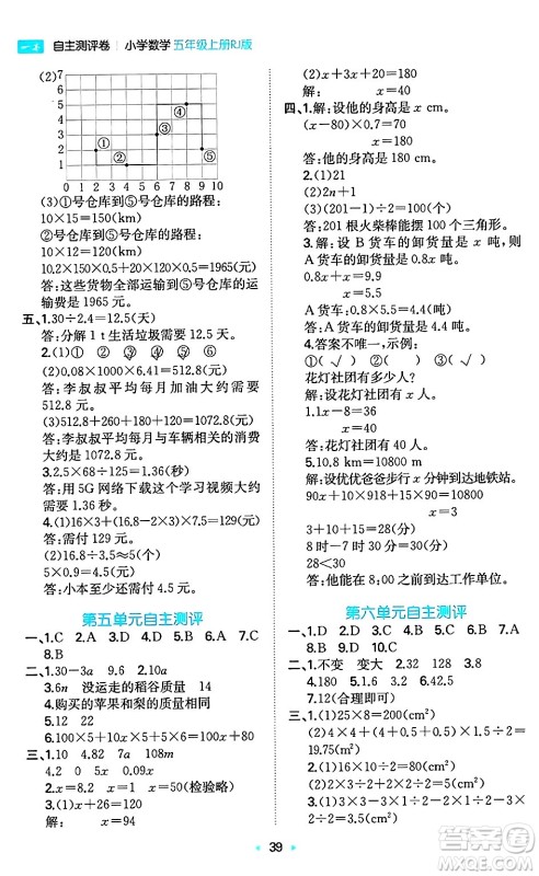 湖南教育出版社2024年秋一本同步训练五年级数学上册人教版福建专版答案