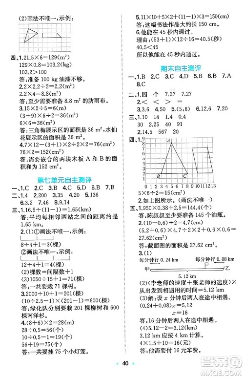 湖南教育出版社2024年秋一本同步训练五年级数学上册人教版福建专版答案