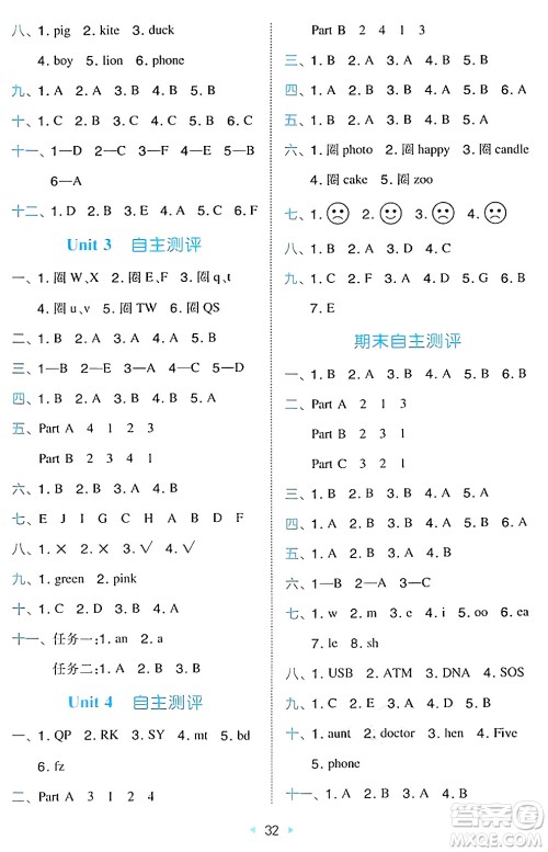 湖南教育出版社2024年秋一本同步训练三年级英语上册闽教版福建专版答案