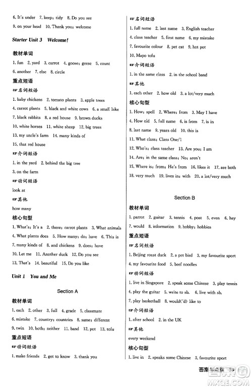 龙门书局2024秋启东中学作业本七年级英语上册人教版答案 龙门书局2024秋启东中学作业本七年级英语上册人教版答案