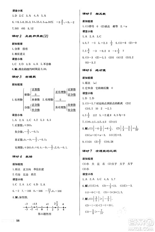 龙门书局2024秋启东中学作业本七年级数学上册人教版福建专版答案