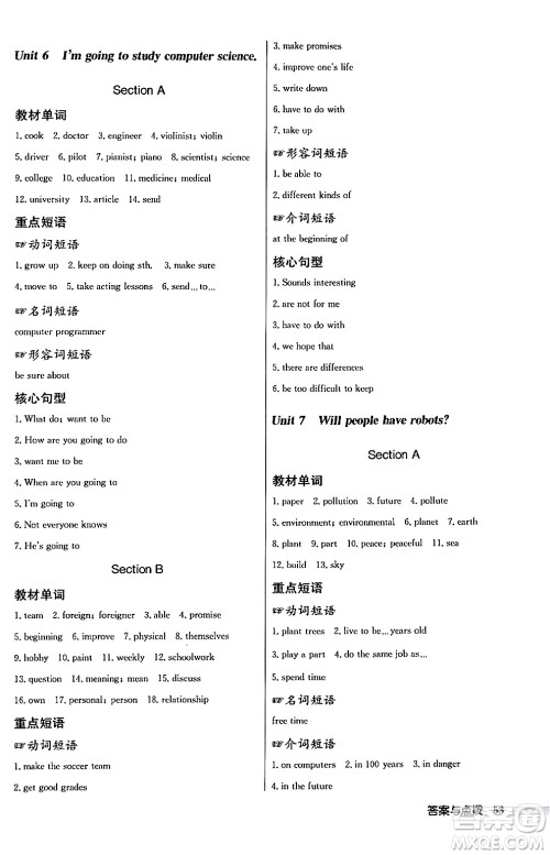 龙门书局2024秋启东中学作业本八年级英语上册人教版答案 龙门书局2024秋启东中学作业本八年级英语上册人教版答案