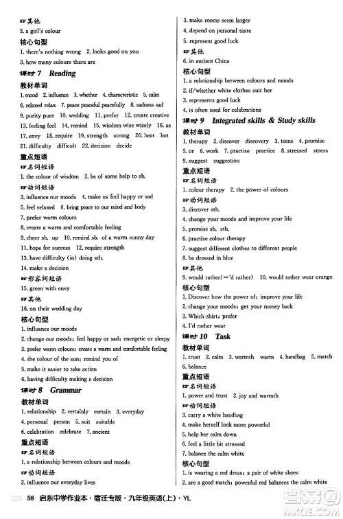 龙门书局2024秋启东中学作业本九年级英语上册译林版宿迁专版答案 龙门书局2024秋启东中学作业本九年级英语上册译林版宿迁专版答案