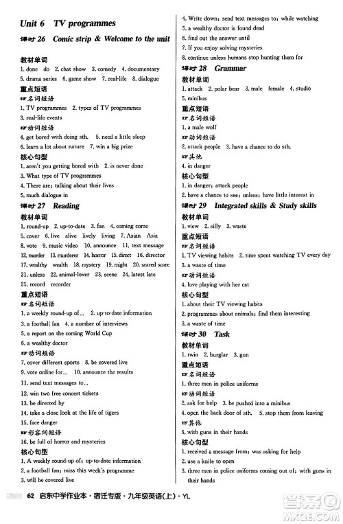 龙门书局2024秋启东中学作业本九年级英语上册译林版宿迁专版答案 龙门书局2024秋启东中学作业本九年级英语上册译林版宿迁专版答案