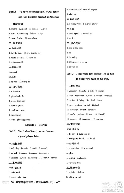 龙门书局2024秋启东中学作业本九年级英语上册外研版答案
