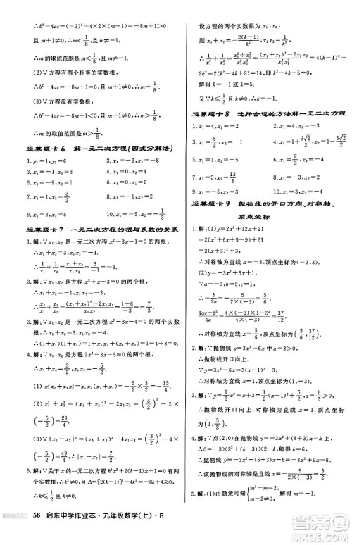 龙门书局2024秋启东中学作业本九年级数学上册人教版答案