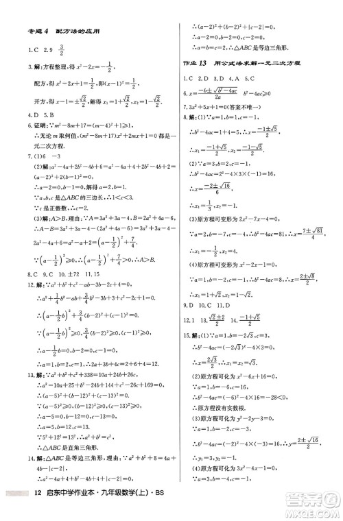 龙门书局2024秋启东中学作业本九年级数学上册北师大版答案