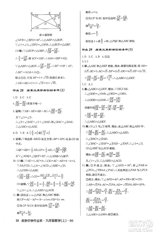 龙门书局2024秋启东中学作业本九年级数学上册北师大版答案 龙门书局2024秋启东中学作业本九年级数学上册北师大版答案