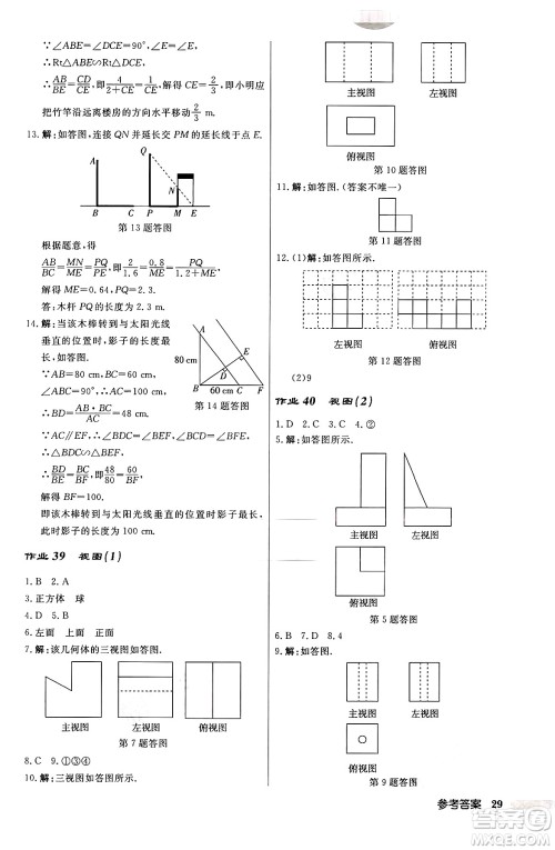 龙门书局2024秋启东中学作业本九年级数学上册北师大版答案