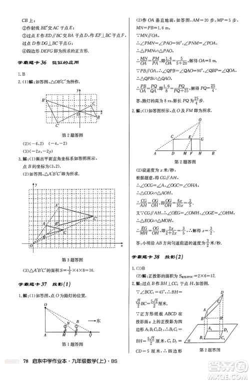 龙门书局2024秋启东中学作业本九年级数学上册北师大版答案