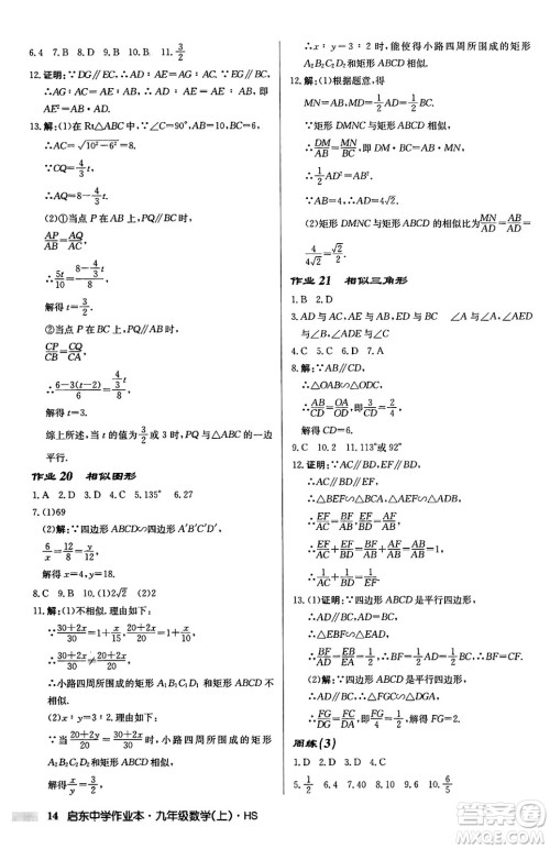 龙门书局2024秋启东中学作业本九年级数学上册华师版吉林专版答案