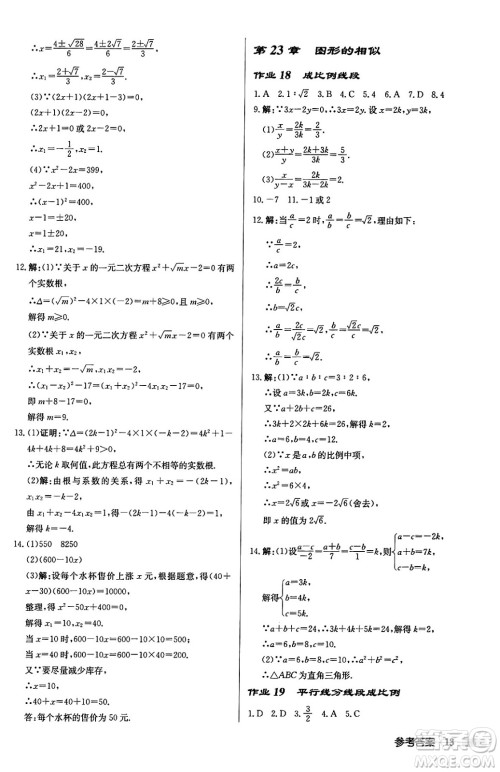 龙门书局2024秋启东中学作业本九年级数学上册华师版吉林专版答案