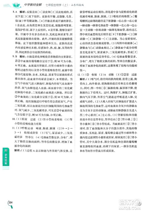 陕西人民教育出版社2024年秋中学教材全解七年级生物上册鲁科版五四制答案 陕西人民教育出版社2024年秋中学教材全解七年级生物上册鲁科版五四制答案