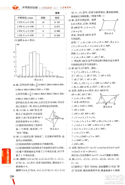 陕西人民教育出版社2024年秋中学教材全解八年级数学上册鲁教版五四制答案