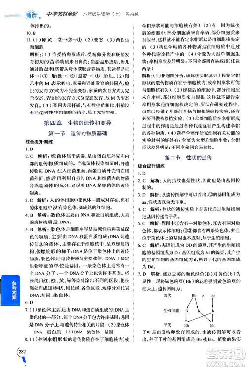 陕西人民教育出版社2024年秋中学教材全解八年级生物上册济南版答案