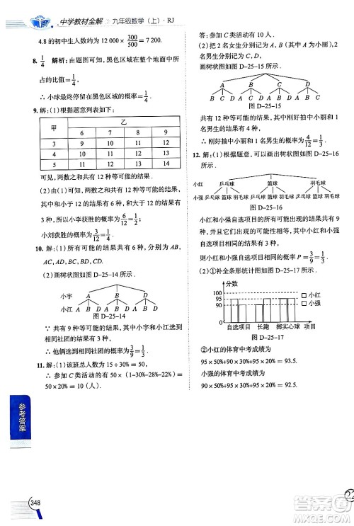 陕西人民教育出版社2024年秋中学教材全解九年级数学上册人教版答案