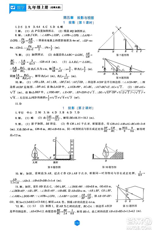 辽海出版社2024年秋新课程能力培养九年级数学上册北师大版答案