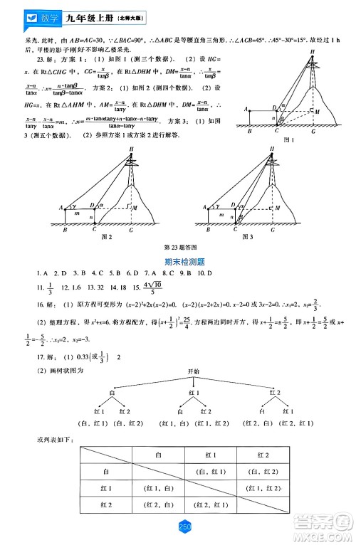 辽海出版社2024年秋新课程能力培养九年级数学上册北师大版答案