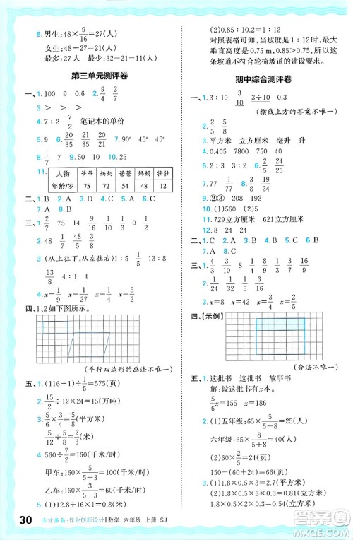 江西人民出版社2024年秋王朝霞德才兼备作业创新设计六年级数学上册苏教版答案