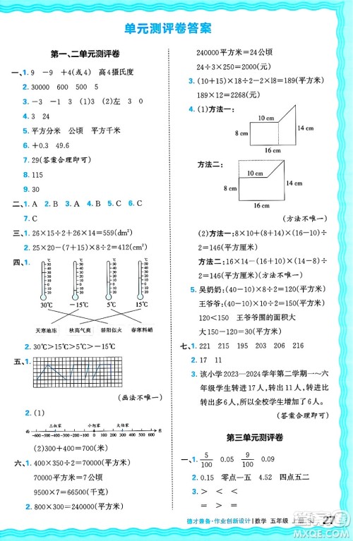 江西人民出版社2024年秋王朝霞德才兼备作业创新设计五年级数学上册苏教版答案