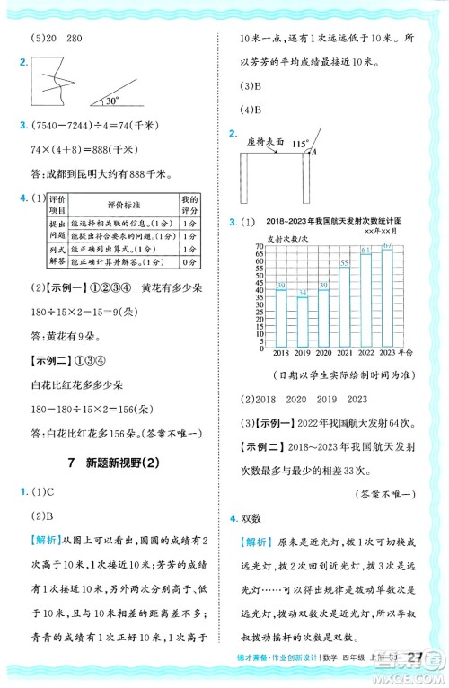 江西人民出版社2024年秋王朝霞德才兼备作业创新设计四年级数学上册苏教版答案