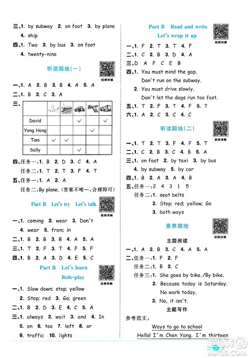 江西教育出版社2024年秋阳光同学课时优化作业六年级英语上册人教PEP版答案