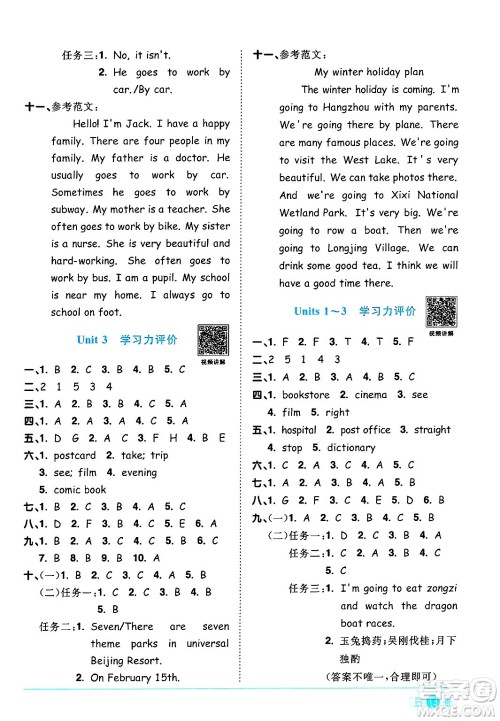江西教育出版社2024年秋阳光同学课时优化作业六年级英语上册人教PEP版答案 江西教育出版社2024年秋阳光同学课时优化作业六年级英语上册人教PEP版答案