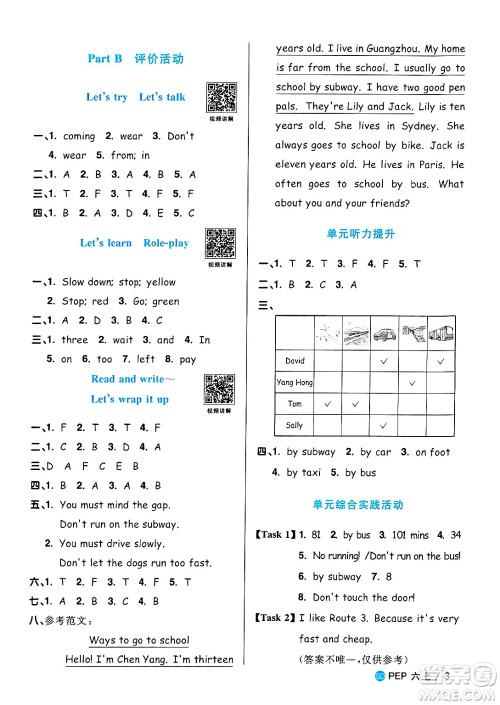 广东人民出版社2024年秋阳光同学课时优化作业六年级英语上册人教PEP版广东专版答案