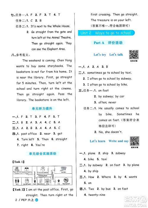 广东人民出版社2024年秋阳光同学课时优化作业六年级英语上册人教PEP版广东专版答案