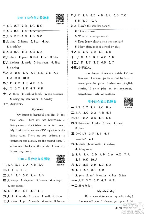 江西教育出版社2024年秋阳光同学课时优化作业六年级英语上册冀教版河北专版答案 江西教育出版社2024年秋阳光同学课时优化作业六年级英语上册冀教版河北专版答案