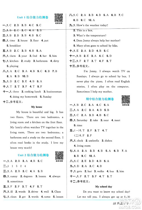 江西教育出版社2024年秋阳光同学课时优化作业六年级英语上册冀教版河北专版答案