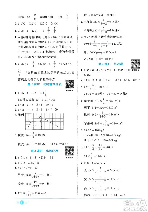 江西教育出版社2024年秋阳光同学课时优化作业六年级数学上册人教版答案