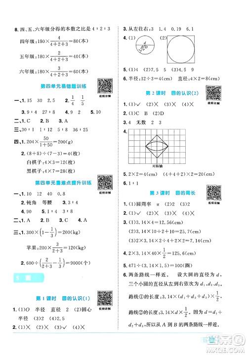 江西教育出版社2024年秋阳光同学课时优化作业六年级数学上册人教版答案